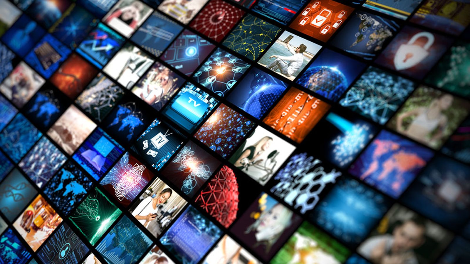 Wall of digital media and broadcast screens